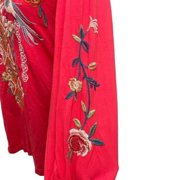 JOHNNY WAS Ellia Puff‎ Sleeve Tee , tangerine front back embroidered size - Picture 3 of 9